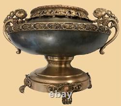 VTG Large Pedestal Ornate Oil Lamp Metal BaseBrassBronzeUrnBowlPlanter