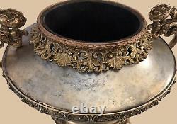 VTG Large Pedestal Ornate Oil Lamp Metal BaseBrassBronzeUrnBowlPlanter