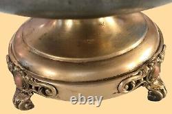 VTG Large Pedestal Ornate Oil Lamp Metal BaseBrassBronzeUrnBowlPlanter