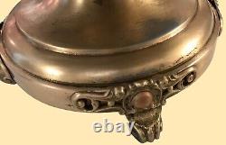 VTG Large Pedestal Ornate Oil Lamp Metal BaseBrassBronzeUrnBowlPlanter