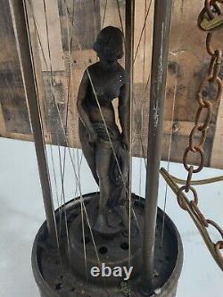 VTG Oil Rain Drip Nude Lady Greek Goddess Hanging Swag Lamp Light 19 Untested