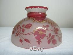 Very Rare Antique Cranberry Cameo Cut Student, Or Parlor Lamp Shade Gold Tracery