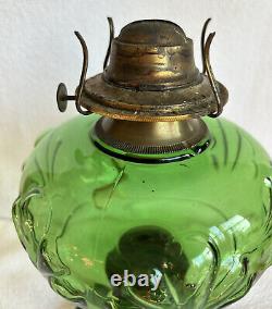Very Rare Antique Riverside Glass Works Green #486 Green Oil Lamp c1880-1899