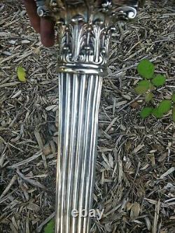 Very large 18 Antique Silver plated Corinthian Column oil lamp base