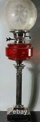 Very large Antique oil Lamp Silver plated Corinthian base