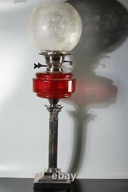 Very large Antique oil Lamp Silver plated Corinthian base