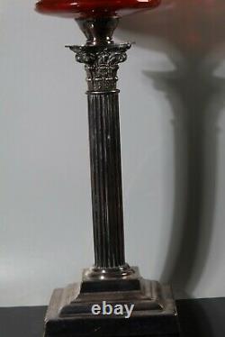 Very large Antique oil Lamp Silver plated Corinthian base