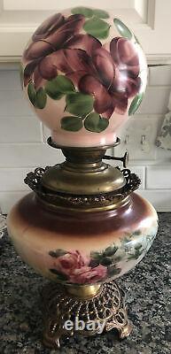Victorian 1900s P. L. B. & G. Co Success floral oil lamp