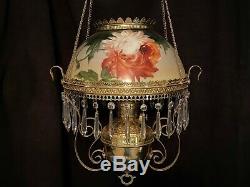 Victorian Antique Bradley & Hubbard Hanging Oil Lamp