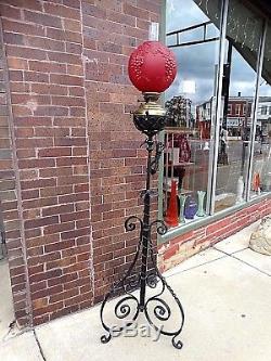 Victorian Antique Bradley & Hubbard Wrought iron Piano oil floor Lamp with Shade