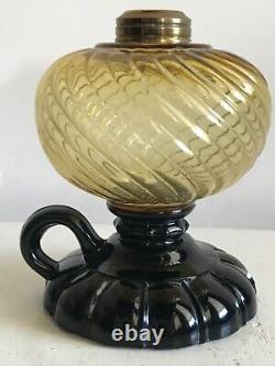 Victorian Antique EAPG Sheldon Swirl Amber Font Oil Footed Finger Hand Lamp