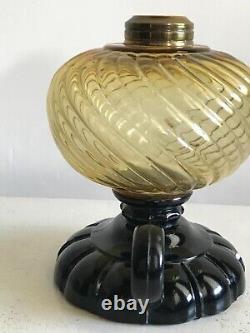 Victorian Antique EAPG Sheldon Swirl Amber Font Oil Footed Finger Hand Lamp