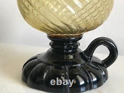 Victorian Antique EAPG Sheldon Swirl Amber Font Oil Footed Finger Hand Lamp