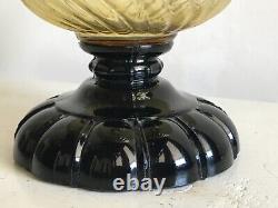 Victorian Antique EAPG Sheldon Swirl Amber Font Oil Footed Finger Hand Lamp