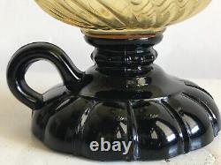 Victorian Antique EAPG Sheldon Swirl Amber Font Oil Footed Finger Hand Lamp