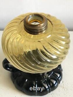 Victorian Antique EAPG Sheldon Swirl Amber Font Oil Footed Finger Hand Lamp