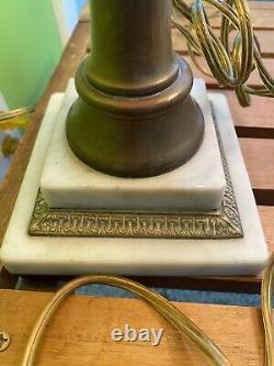 Victorian Antique Etched Cranberry oil lamp convert electric marble base Set