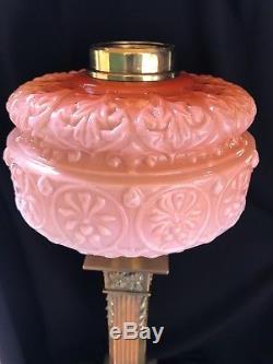 Victorian Art Nouveau Peach Amber Kerosene / Oil Lamp