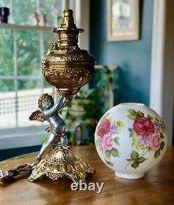 Victorian Banquet Oil Lamp Cherub P & A Royal Converted Electric