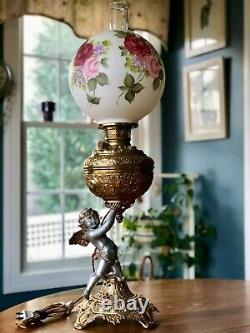 Victorian Banquet Oil Lamp Cherub P & A Royal Converted Electric