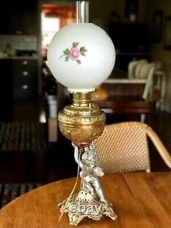 Victorian Banquet Oil Lamp Cherub P & A Royal Converted Electric