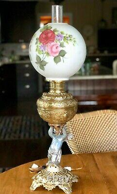 Victorian Banquet Oil Lamp Cherub P & A Royal Converted Electric