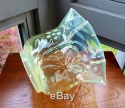 Victorian Blue Green Opalescent Vaseline Powell Glass Oil Lamp Flora Tulip Shade