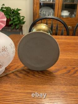 Victorian Brass Converted tall Oil Lamp withFrosted Etched Cranberry Ruffled Globe