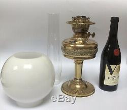 Victorian Brass Duplex Oil Lamp Milk Glass Shade British Made Embossed