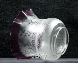 Victorian Clear Etched Cranberry Threaded Ruffled Kerosene Oil Lamp Shade Globe