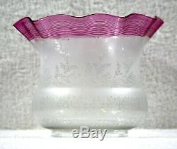 Victorian Clear Etched Cranberry Threaded Ruffled Kerosene Oil Lamp Shade Globe