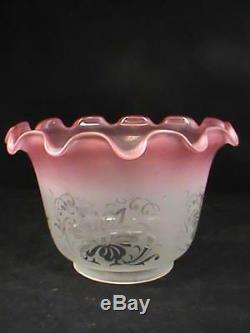 Victorian Cranberry Frosted Floral Etched Glass Kerosene Oil Lamp Tulip Shade