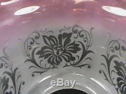 Victorian Cranberry Frosted Floral Etched Glass Kerosene Oil Lamp Tulip Shade