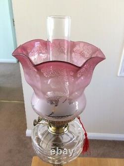 Victorian Duplex oil lamp and Cranberry Shade