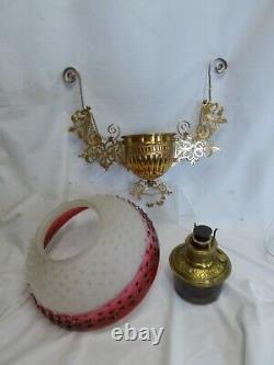 Victorian (E. M. Co.) Hanging Parlor / Library Kerosene Oil Lamp Unusual Shade