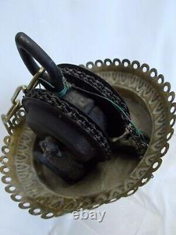 Victorian (E. M. Co.) Hanging Parlor / Library Kerosene Oil Lamp Unusual Shade