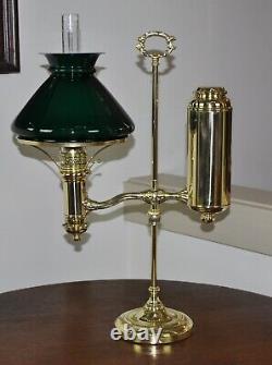 Victorian Edward Miller 7 Student Lamp Complete in Oil w Shade & Chimney