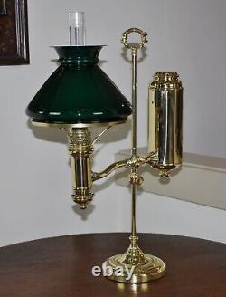 Victorian Edward Miller 7 Student Lamp Complete in Oil w Shade & Chimney