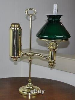 Victorian Edward Miller 7 Student Lamp Complete in Oil w Shade & Chimney