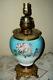 Victorian Electrified Oil Lamp HP Aqua Glass Bronze Ornate Converted Antique