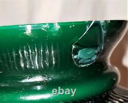 Victorian Emeralite Green Ribbed Cased Glass Oil Student Rail Lamp Electrified