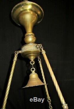 Victorian European Shade Hanging Parlor Library Kerosene Oil Lamp Electrified