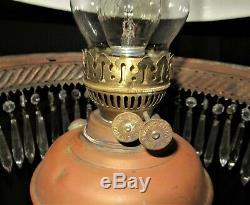 Victorian European Shade Hanging Parlor Library Kerosene Oil Lamp Electrified