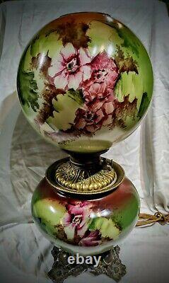 Victorian Floral antique Gone with Wind GWTW parlor oil lamp ball shade