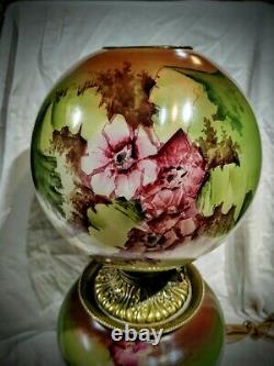 Victorian Floral antique Gone with Wind GWTW parlor oil lamp ball shade