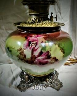 Victorian Floral antique Gone with Wind GWTW parlor oil lamp ball shade