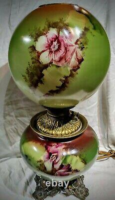 Victorian Floral antique Gone with Wind GWTW parlor oil lamp ball shade