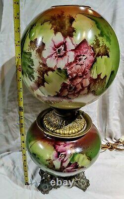 Victorian Floral antique Gone with Wind GWTW parlor oil lamp ball shade