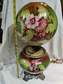 Victorian Floral antique Gone with Wind GWTW parlor oil lamp ball shade