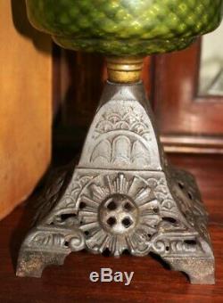 Victorian Gilt Cast Iron Base Duplex Oil Lamp with Tinted Glass Shade 5469